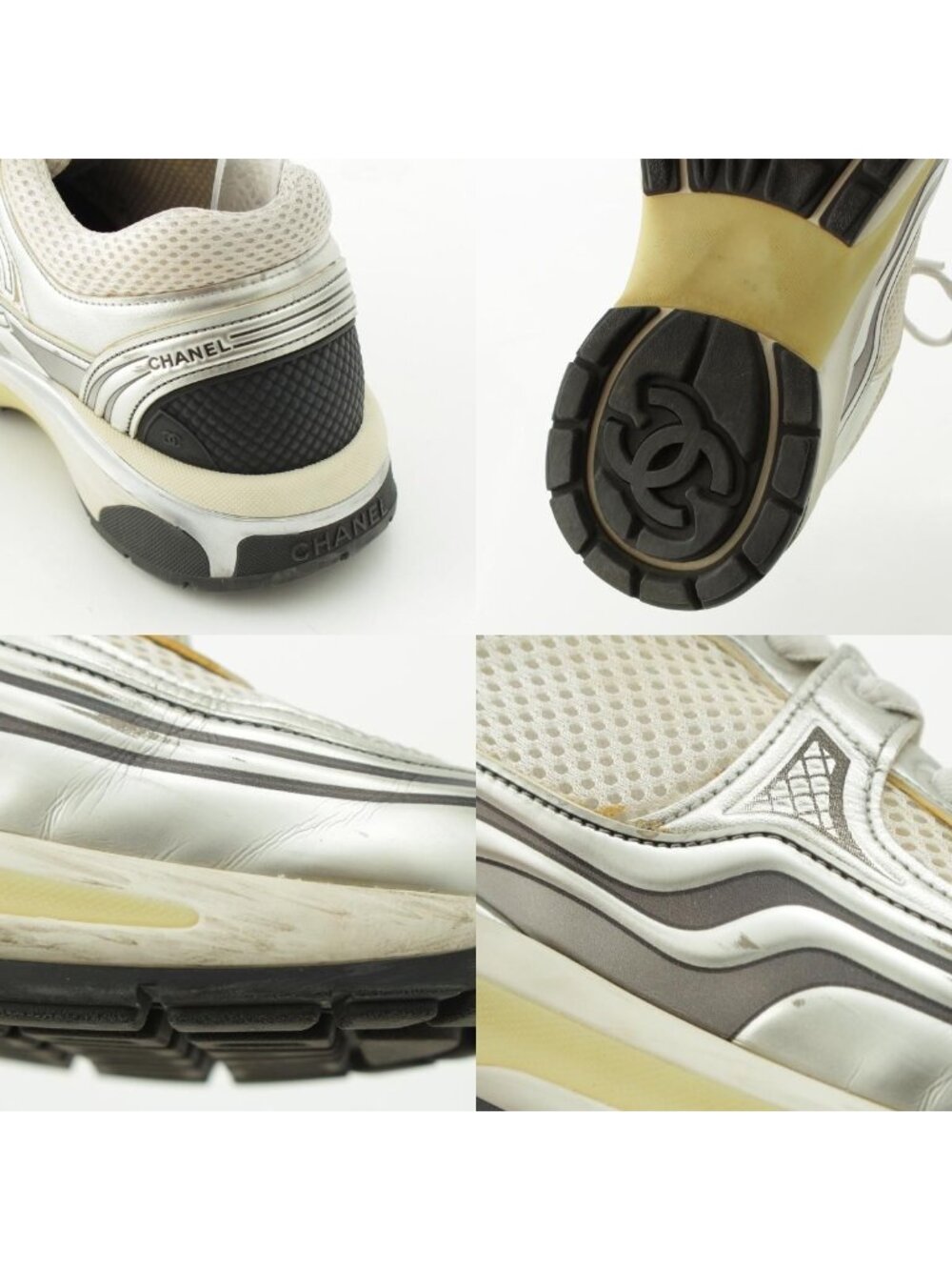 Chanel Mesh CC Logo Sneakers Low Cut Silver White - Picture 9 of 10